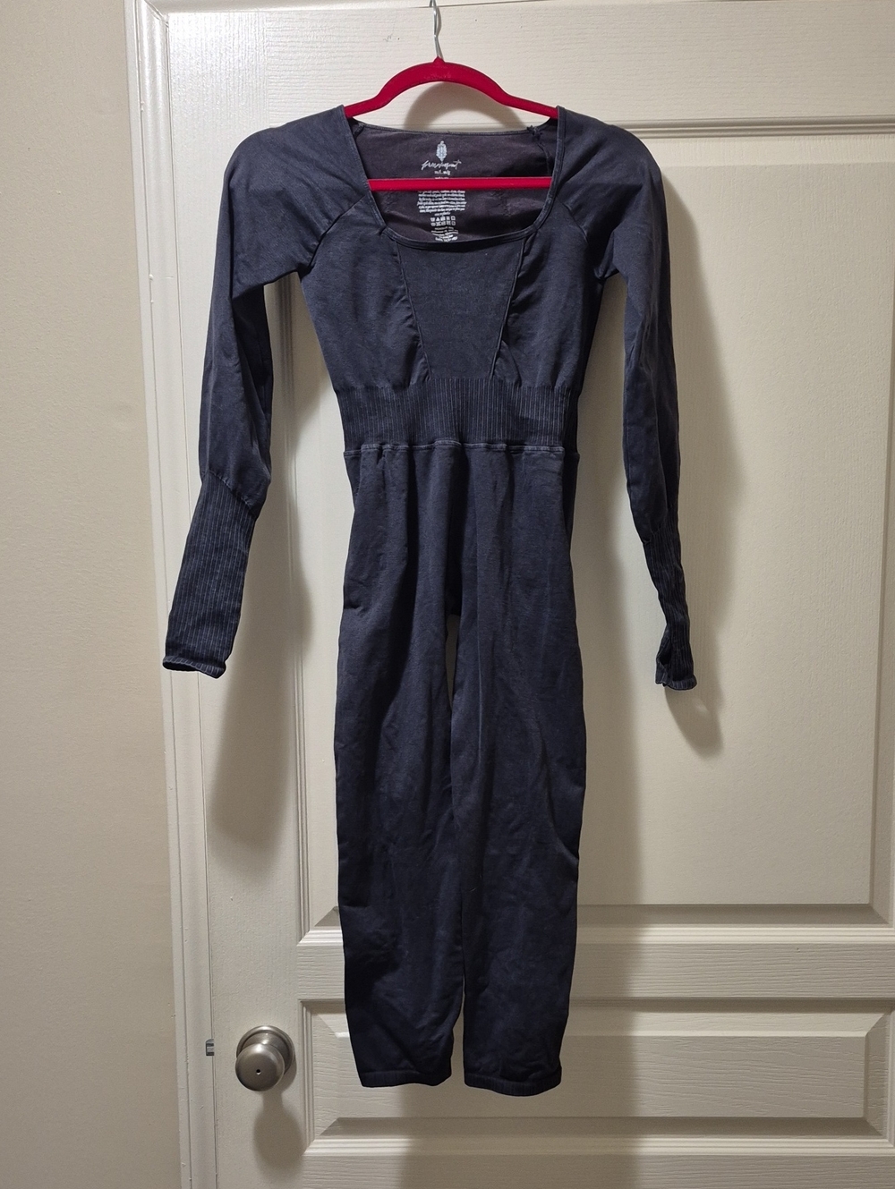 FP Movement by Free People Charcoal Gray Long-Sleeve Scoop Neck Jumpsuit